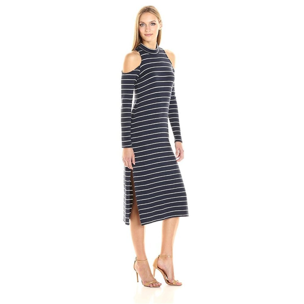 NWT New $178 Splendid Envelope Cold shoulder Dress Navy White Stripes Size L